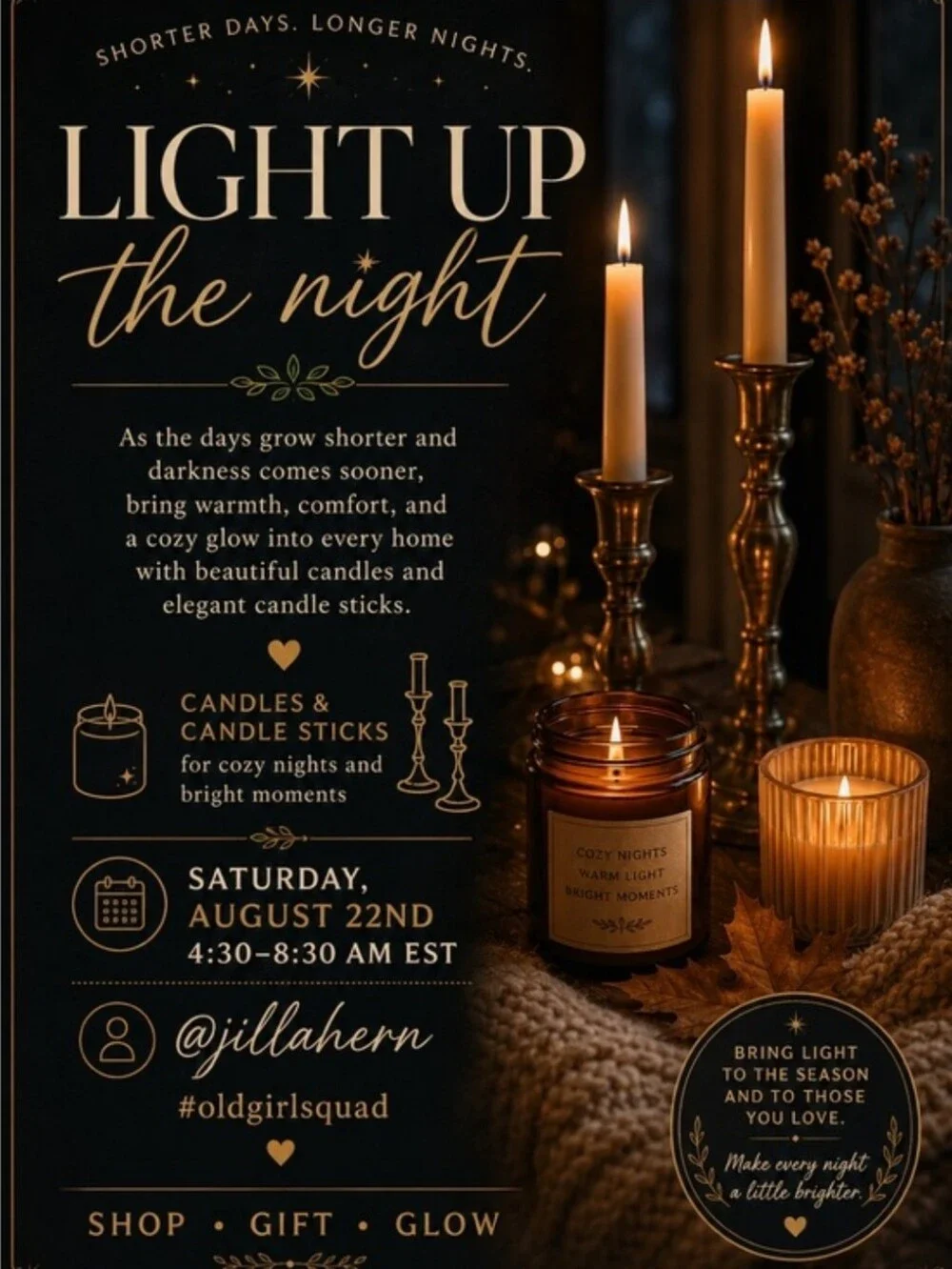 Saturday, August 22: 4:30 -8:30am EST- Light Up The Night + Trivia @jillahern